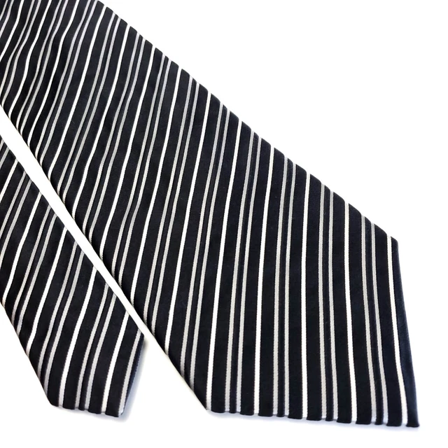 David Donahue Black Gray Striped Woven Wide Silk Tie
