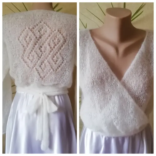 Ivory wedding jacket Knitted bridal mohair fluffy sweater Girl cardigan crop
