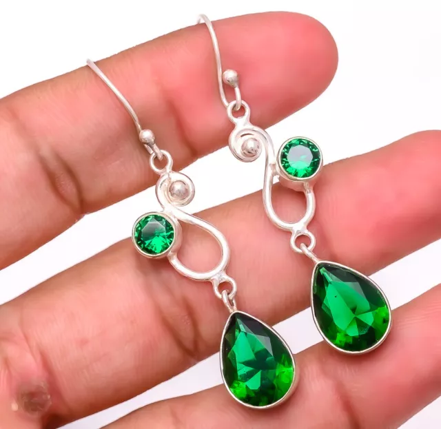 Chrome Diopside 925 Sterling Silver Plated Jewelry Earring 2.2" T8646