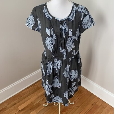 Gap Womans Short Sleeve Gray Floral Fit & Flare Casual Cotton Dress Medium
