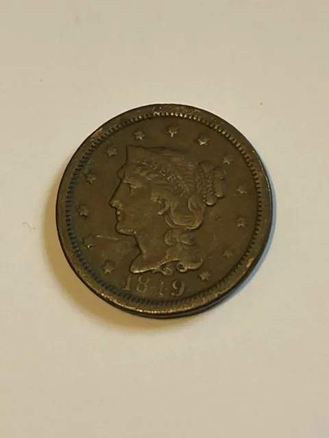 1849 Braided Hair Large Cent VG US Coin