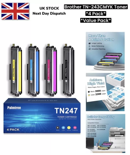 4-Pack TN247 TN-243CMYK Toner Value Pack Compatible for Brother