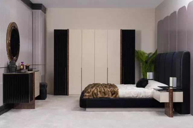 Chambre à Coucher Set Lit 2x Nachttische Penderie Commode Design Meuble