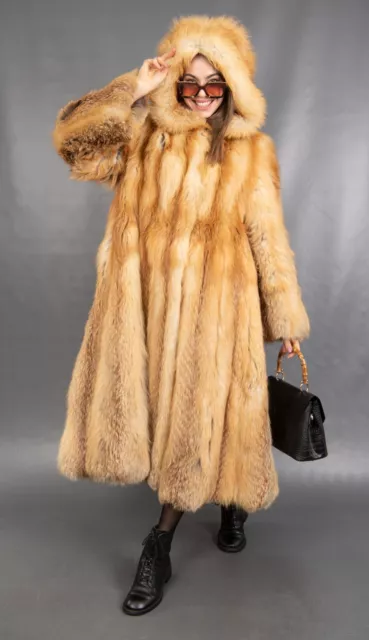 12455 Amazing Canadian Red Fox Coat Fur Swinger Hood Extra Long Beautiful Size L