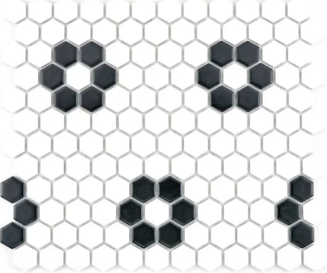 Mosaico Azulejos de Cerámica Hexágono Negro Blanco Mate Baldosas Espejo Cocina