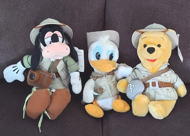 Disney Animal Kingdom Winnie the Pooh/Donald Duck/Goofy Safari Plush Lot w/Tags