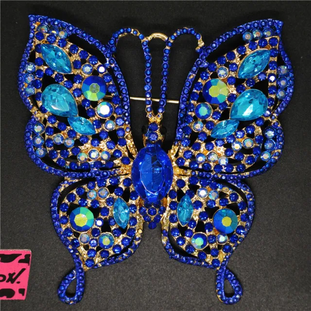 New Betsey Johnson Blue Bling Cute Butterfly Crystal Charm Brooch Pin Gift