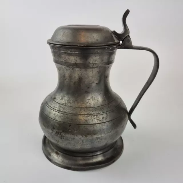 Antique 19th Century Pewter Jug And Cover Marks To Base 19cm High