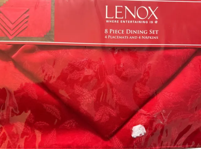 LENOX 8 Piece Table Dining Holly Red Damask Placemats and Napkins Set for 4