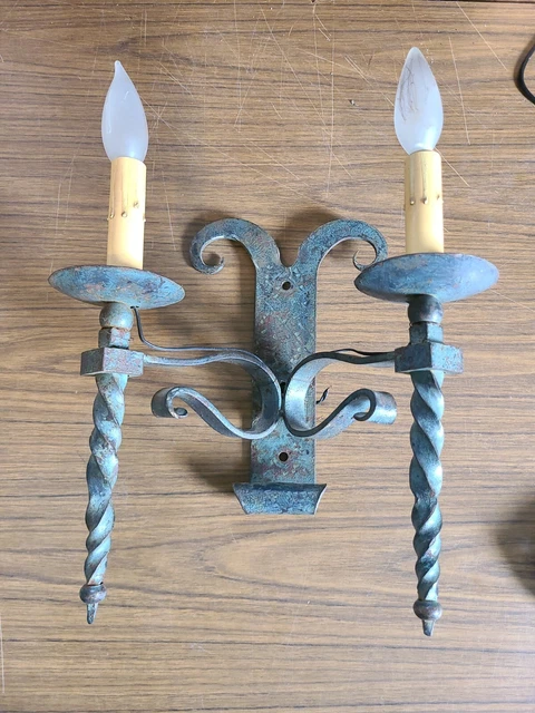 Vintage Gothic Wall Sconce Cast Iron Two Light