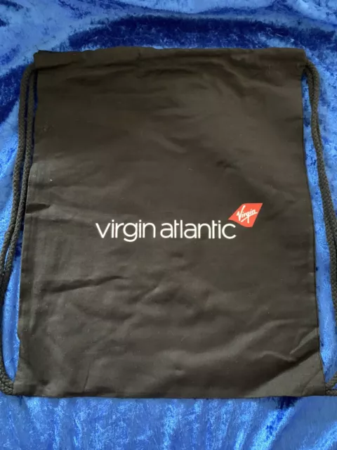 Brand New Virgin Atlantic Black Cotton Drawstring Bag