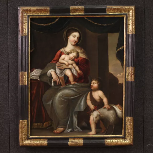 Madonna mit Kind Heilige Johannes öl Gemälde antik Malerei 18 Jahrhundert
