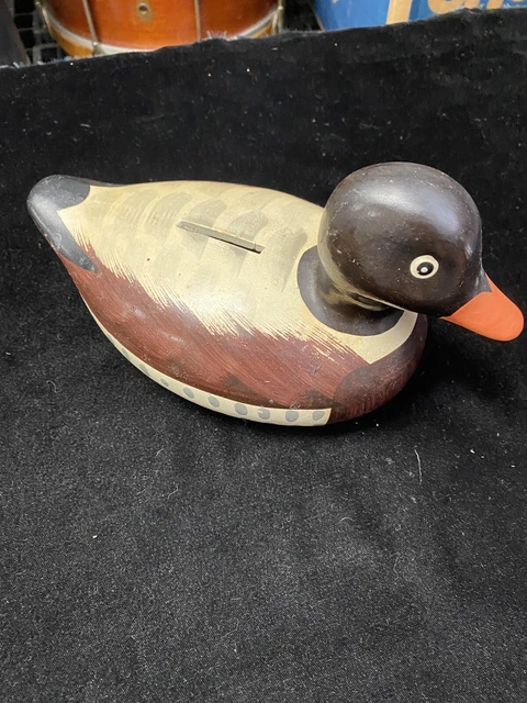 Vintage Ceramic Jasco Mallard Duck Penny Piggy Bank Hand Painted