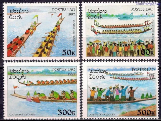 Laos 1997 Acqua Sport Canottaggio Barca Vela Regata Animazione 4V Set Mnh