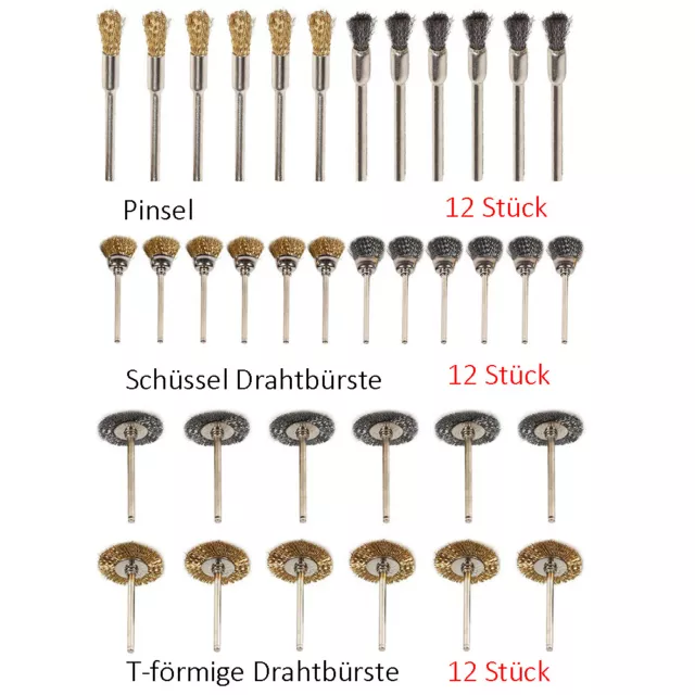 36-tlg Edelstahl Messing Drahtbürste Rundbürst Topfbürsten für Dremel Schleifer 3
