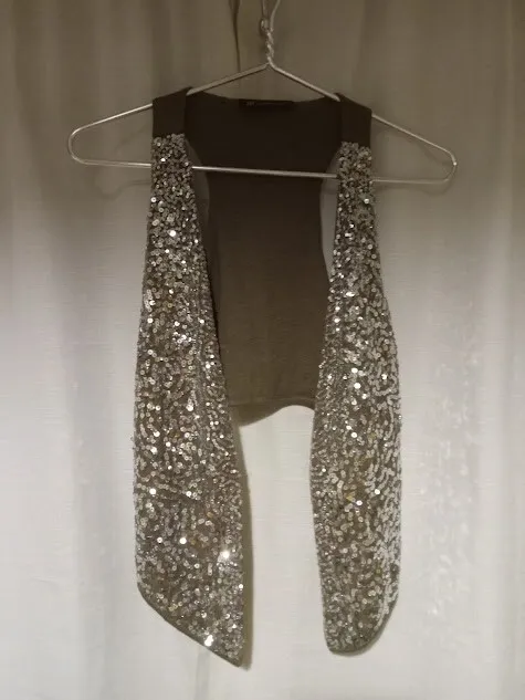 INC Khaki Colored and Silver Sparkling Sequence Vest