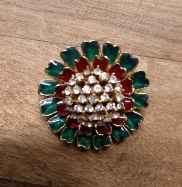 Vintage Ciner Rhinestone Glass Gems Brooch Pin Signed Costume Jewelry