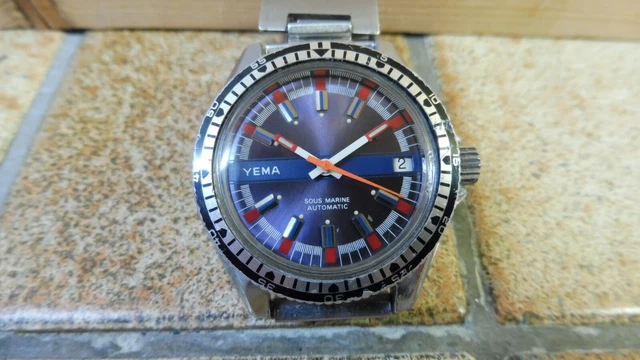 Montre Vintage YEMA Sous Marine 'Jumbo' Automatique - Années 70, Boîtier Acier 33.5 Mm, Cadran Noir - État Superbe