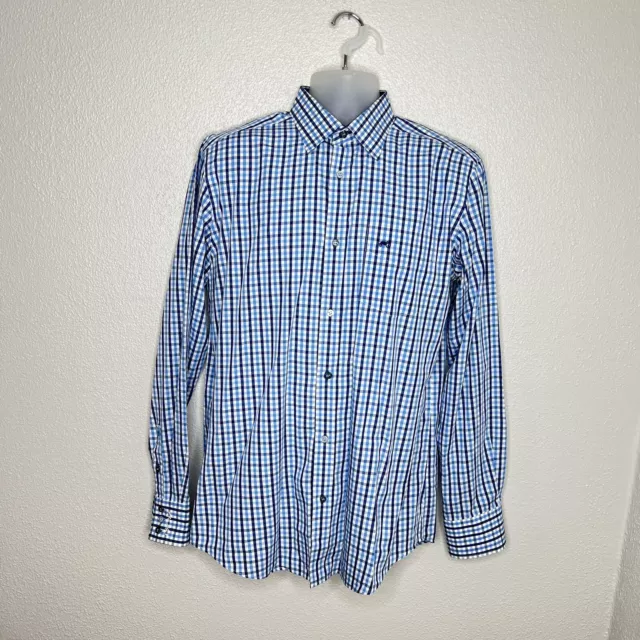 Moods Of Norway Shirt Mens Large Blue Check White Flip Cuffs Button Up Office