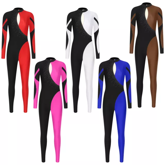 Women's Gymnastic Leotard Full Length Unitard Sports Athletic Jumpsuit Dancewear 3