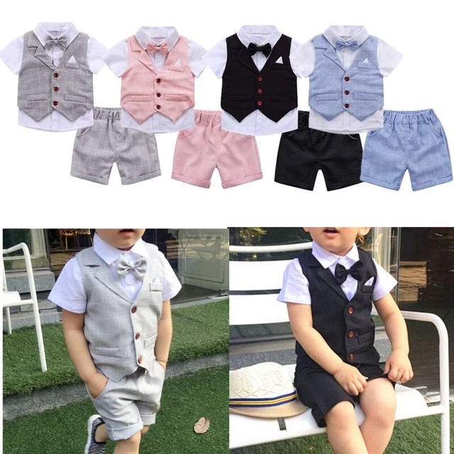 Baby Boys Gentleman Outfits Bow Tie Vest Top Shorts Set Wedding Formal Suit 3Pcs