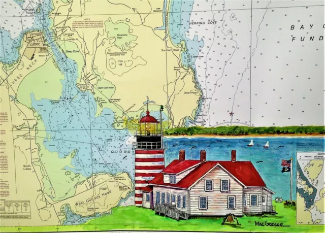 West Quoddy Head Lighthouse art print Lubec Maine ME poster map park Downeast