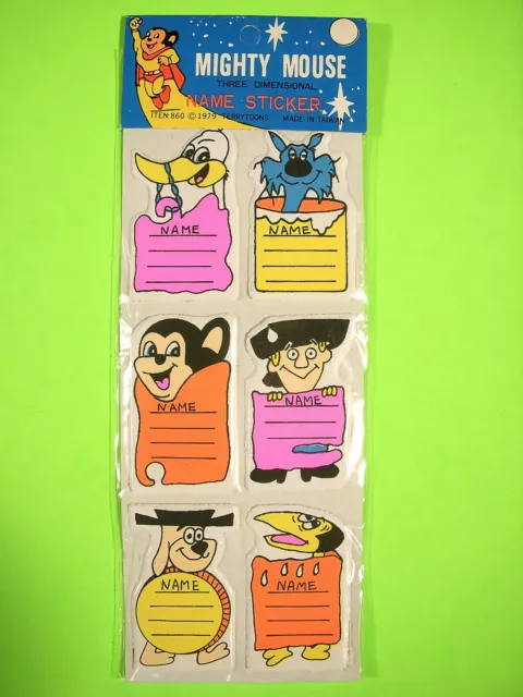 ⭐️ Vintage 1979 MIGHTY MOUSE Puffy NAME Stickers STICK-ONS Terrytoons New 70's⭐️