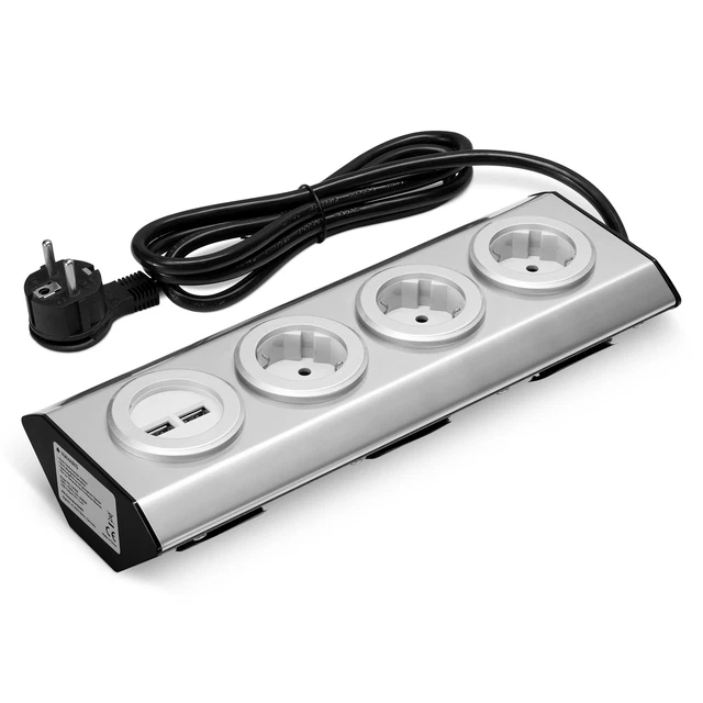Multiprise Kwmobile 7 Prises + Schuko + Câble 2m - Anti-surcharge, Bloc Secteur
