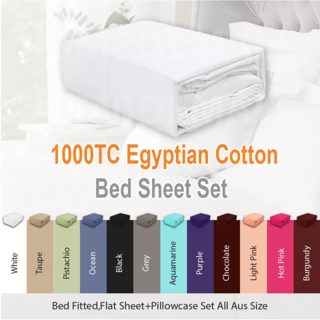 1000TC EGYPTIAN COTTON 4 Piece Bed Fitted,Flat Sheet Set Pillowcase All Aus Size