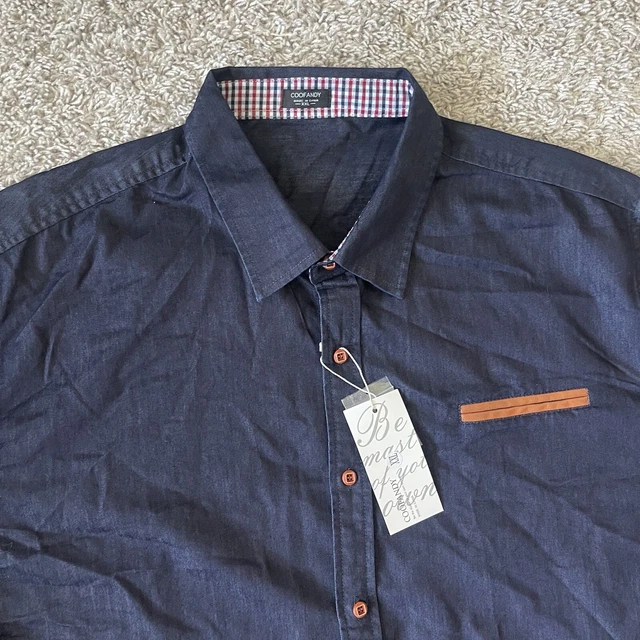 Coofandy Button Shirt Mens XXL 2XL Denim Blue Casual Long Sleeve New With Tag