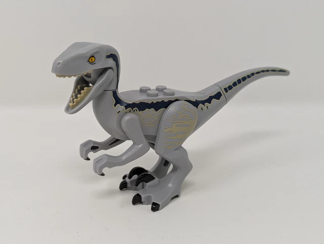LEGO JURASSIC WORLD Dinosaur Raptor Velociraptor with Dark Blue & Tan ...