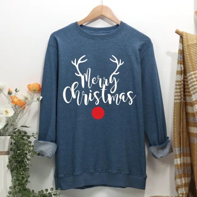 LF# Merry Christmas Women Casual Sweatshirt-Blue-XL
