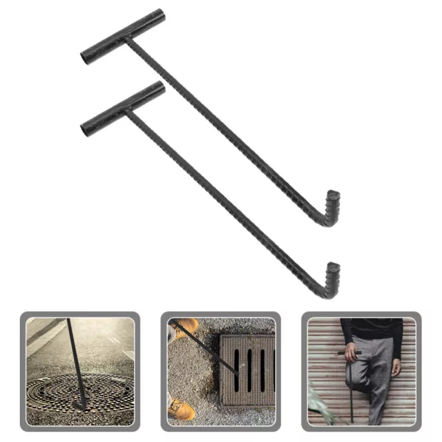 2x Stainless Steel Manhole Cover Hooks - Heavy Duty Lifting Handles-