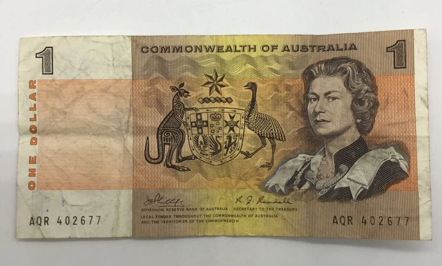 1969 Commonwealth Of Australia $1 banknote .PHILLIPS RANDALL AQR 402677
