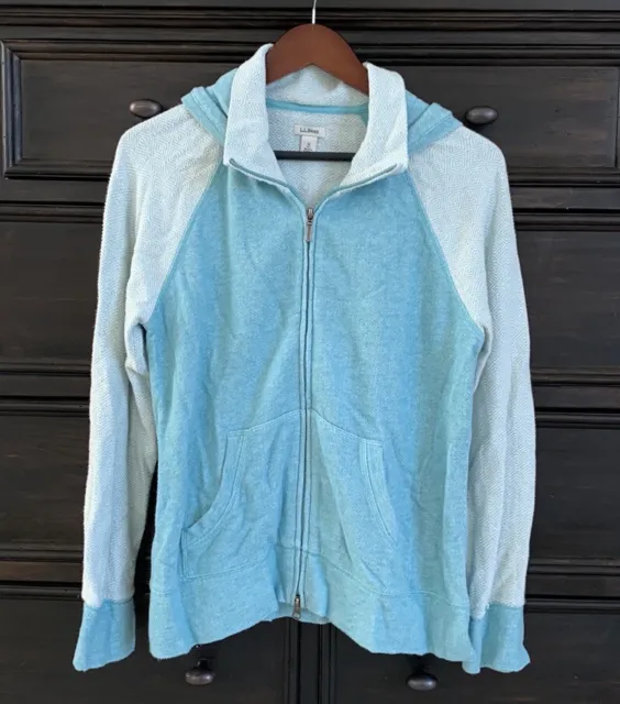 L.L. Bean Womens Soft Knit Full Zip Hoodie Blue Turquoise Size Medium Sweatshirt