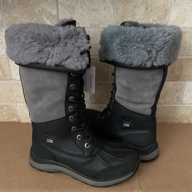 UGG Adirondack III Black Grey Waterproof Leather Tall Snow Boots Size 6 Womens