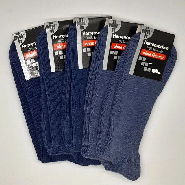 Lot De 5 Paires Chaussettes Homme MH 100% Coton - Bleu, Taille 39-46, Sans Caoutchouc - Neuf Avec étiquettes