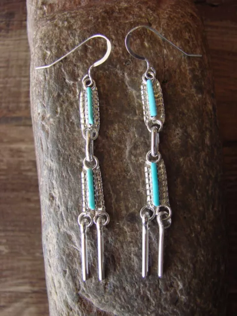 Zuni Sterling Silver Turquoise Chandelier Dangle Earrings