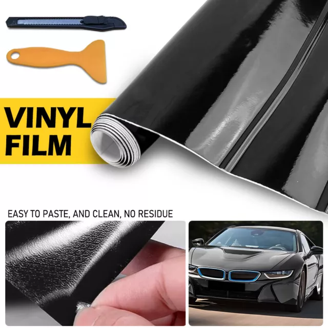 Gloss Black Vinyl Automotive Wrap Film Roll Car Wrap Stickers 59IN x 11.8IN