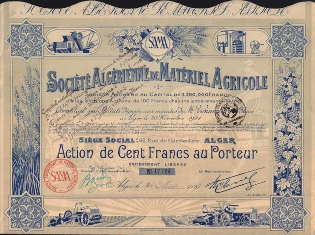 Africa / Algeria / Agriculture : Soc. Algerienne Material Agricole Alger 1925
