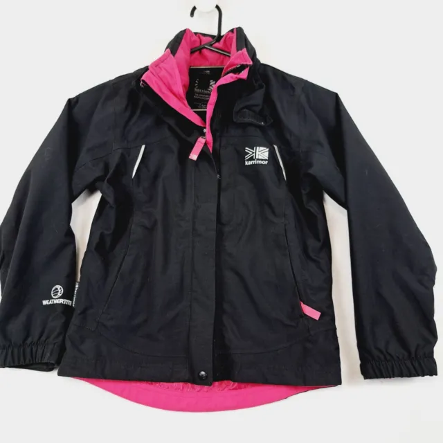 Karrimor Jacket Girls sz 7-8 Pink Black Hood Snow Parka Full Double Zip Pockets