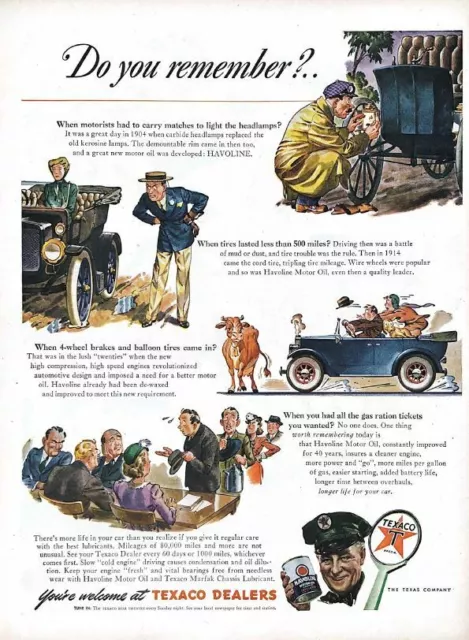 1944 Texaco Havoline Motor Oil Vintage Print Ad Do You Remember Old Cars