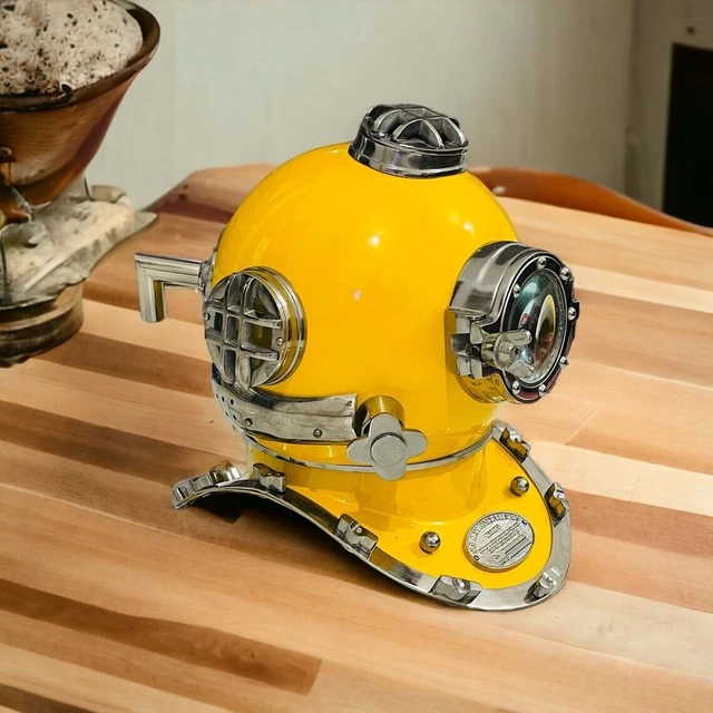 Scuba Diving Helmet US Navy Mark V Divers Yellow Helmet Stand Marine Maritime