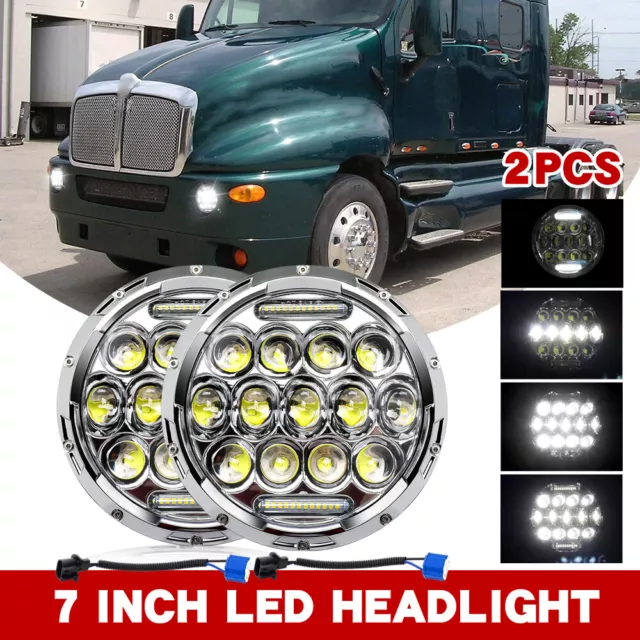 DOT 7"Inch Round LED Headlights Hi/Lo Beam Halo Projector DRL For Kenworth T2000