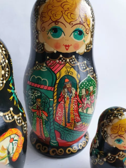 Matroschka Babuschka Puppen 5er Set Signiert Russland Vintage Mærchen Motiv 18cm 3
