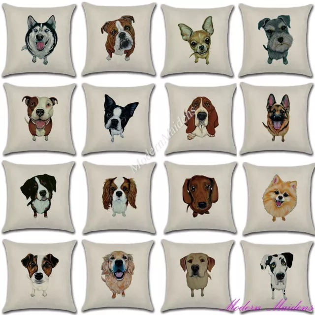 Linen Printed Dog Cushion Cover 450x450mm Select from 26 Breeds!