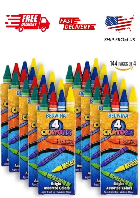 Bedwina Bulk Crayons - 576 Crayons! Case Of 144 4-Packs, Premium