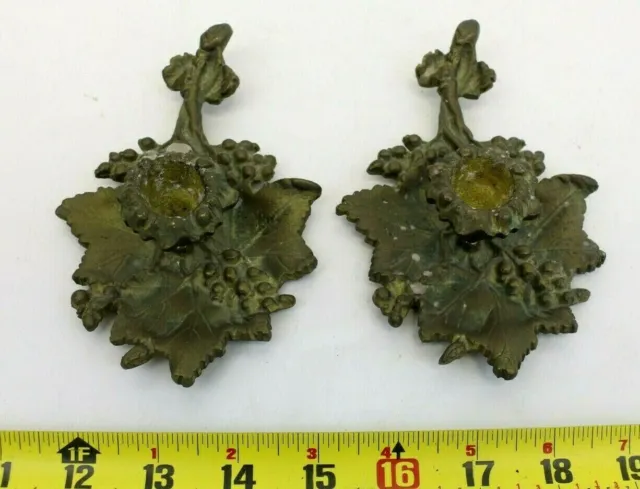 Vintage Pair Of (Brass? Cast Iron?) Grape Leaf Floral Candlestick Holder M46