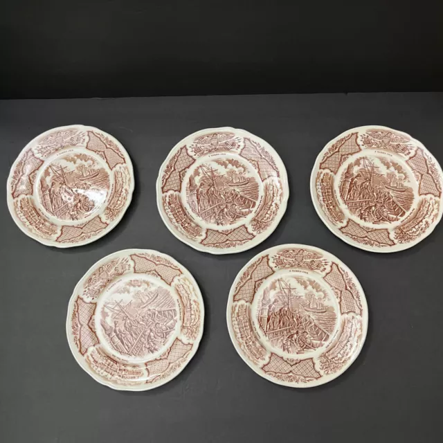 Fair Winds Alfred Meakin Staffordshire Brown Set Of 5 Bread, Butter Plates 7”