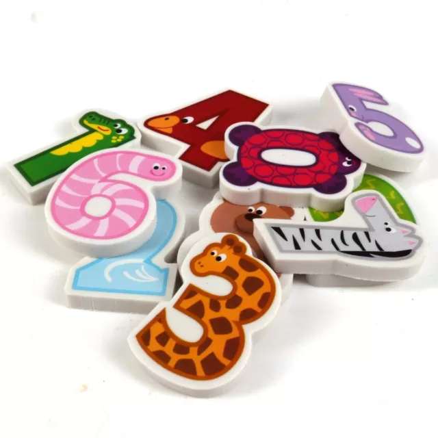 KIDS NOVELTY ANIMAL NUMBER RUBBERS Childrens Fun School Stationery Erasers Set